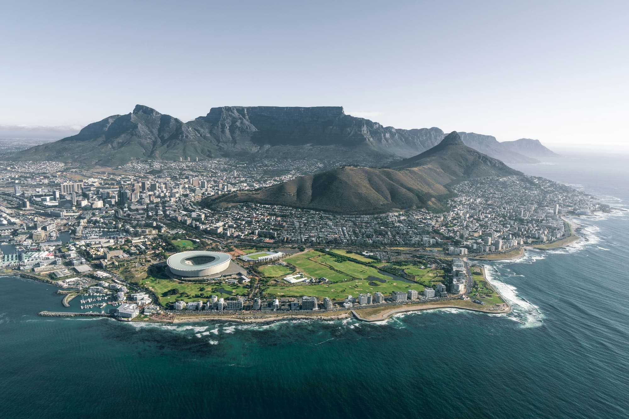 Aerial view of Cape Town, Table Mountain and the Atlantic seaboard