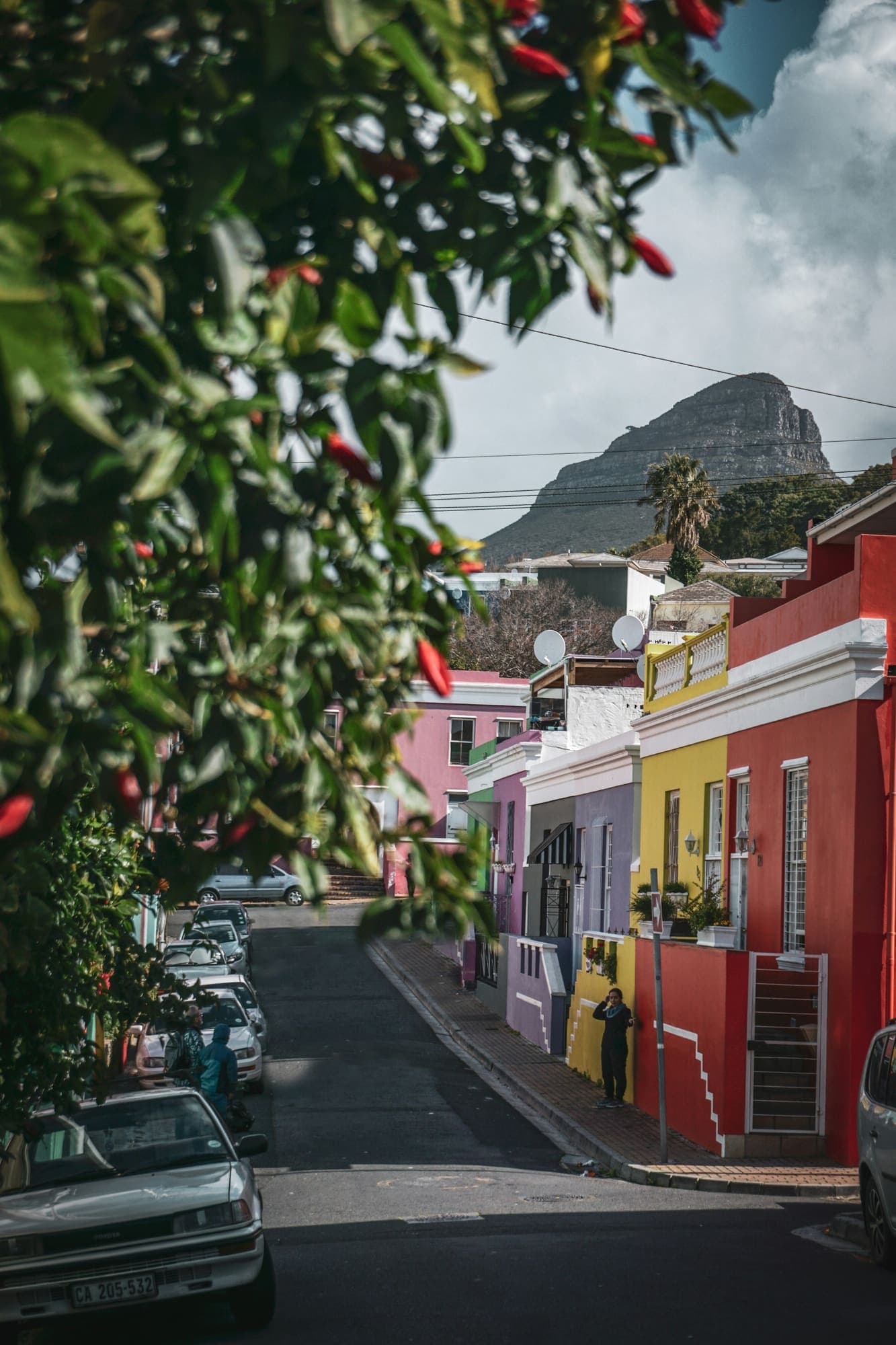 Colourful Bo-Kaap houses beneath Lion’s Head, Cape Town